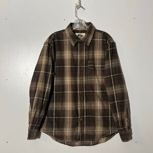 Old Mill Plaid Brown Button Down Long Sleeve Casual Shirt Men's Size Medium